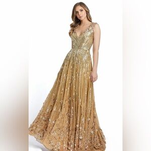 Mac Duggal Gold Sequin Prom Dress